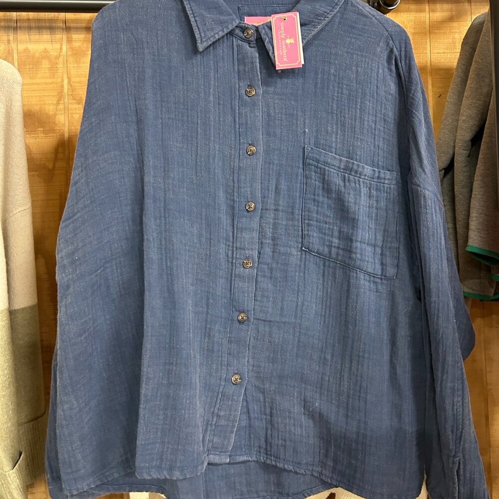 Simply Southern Blue Button Down, NWT